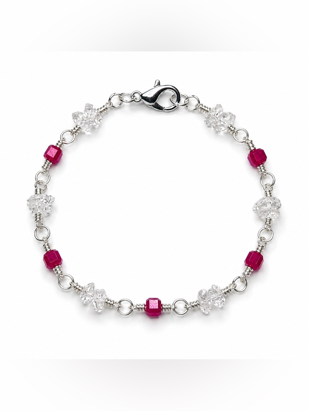 Handmade Herkimer Diamond and Ruby Bracelet